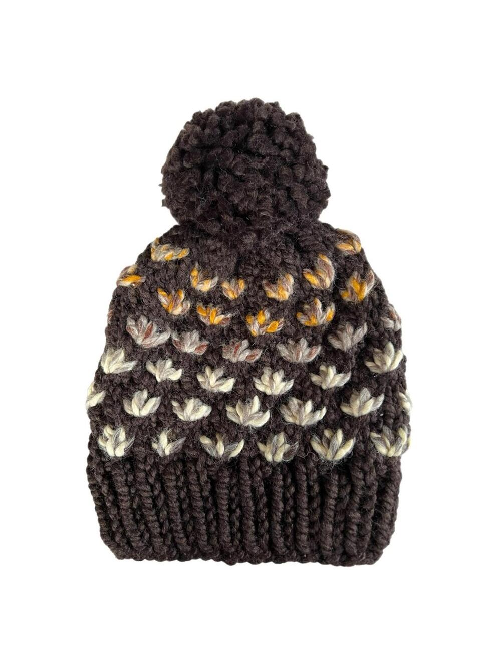 Cozy Knit Pom-Pom Beanie - Brown & Tan